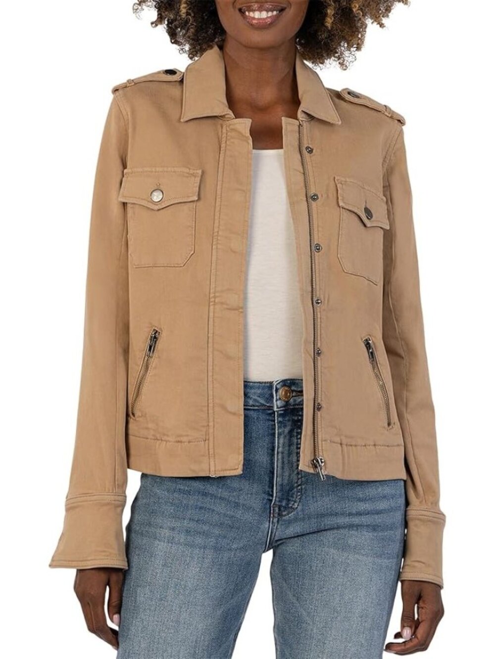 KUT FROM THE KLOTH Women's Amanda Boxy Jacket Size M in Cafe (Stained)